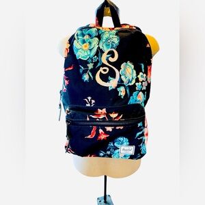 Herschel‎ Supply Floral Blur Backpack Black with Pink Blue Flowers Laptop